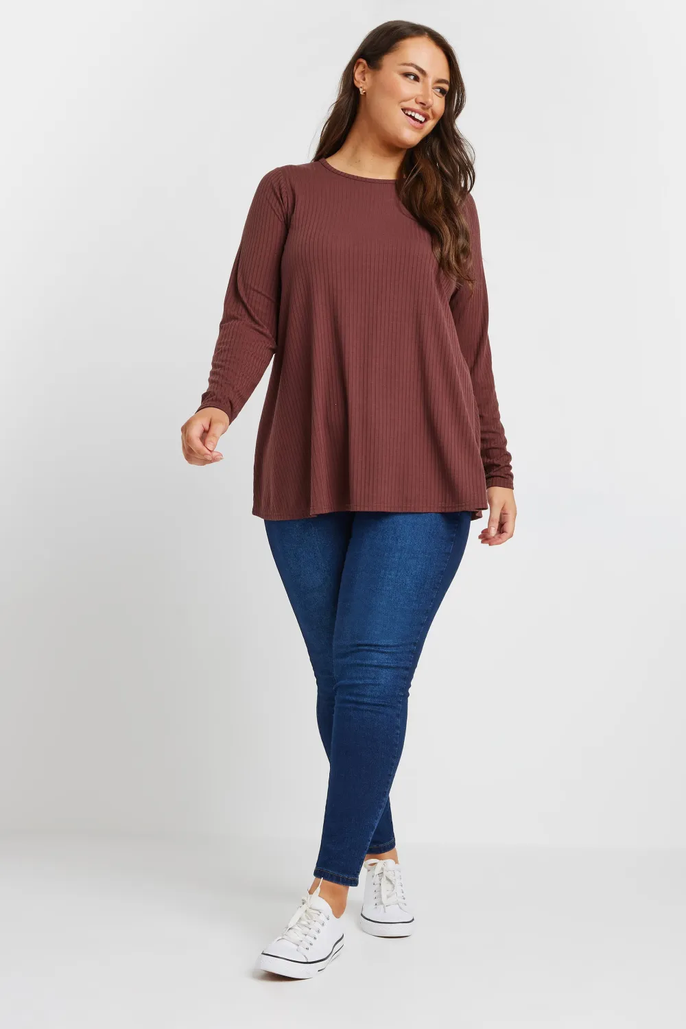 YOURS Curve Black Long Sleeve Ribbed Swing Top