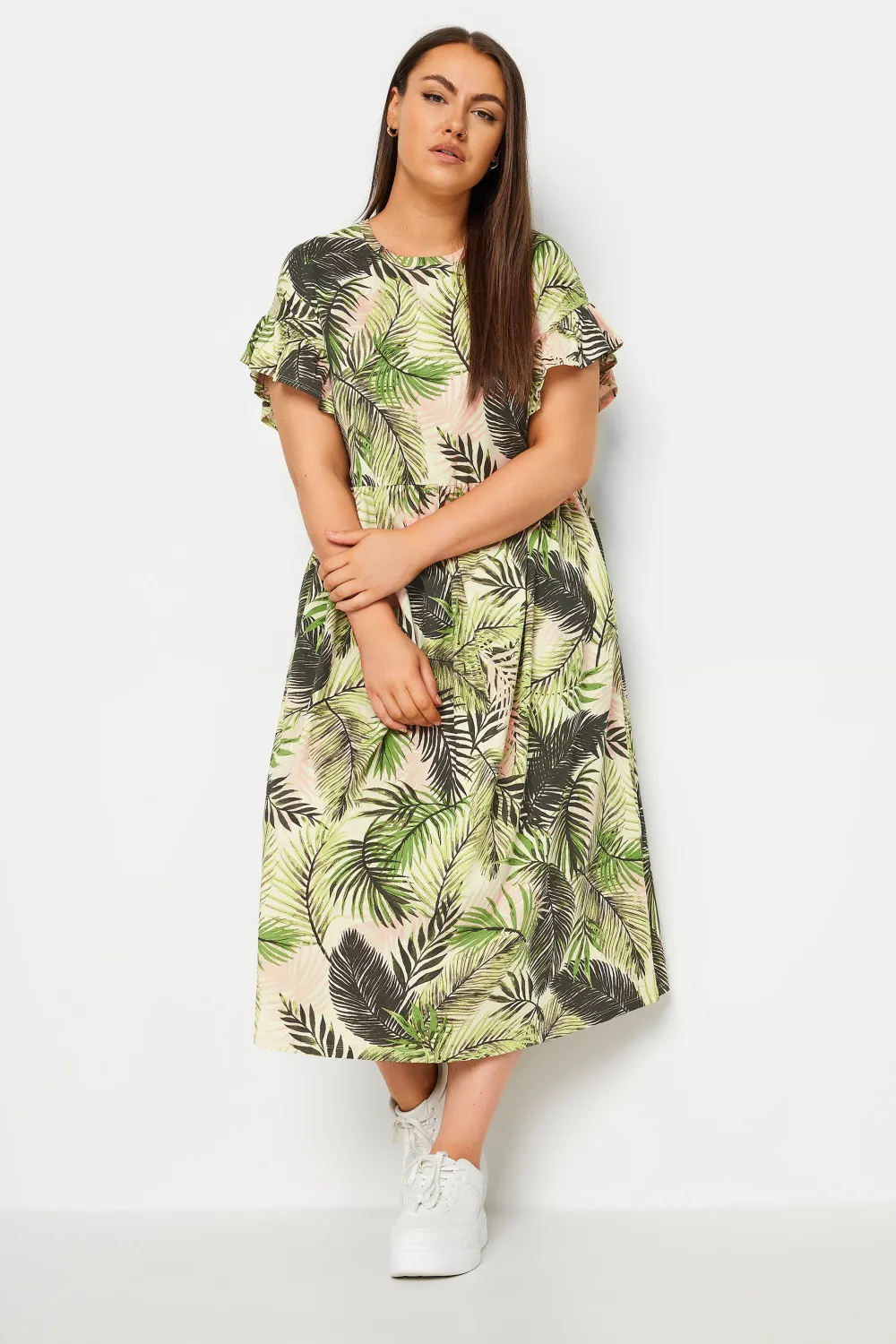 YOURS Curve Green Tropical Print Pure Cotton Midaxi Dress