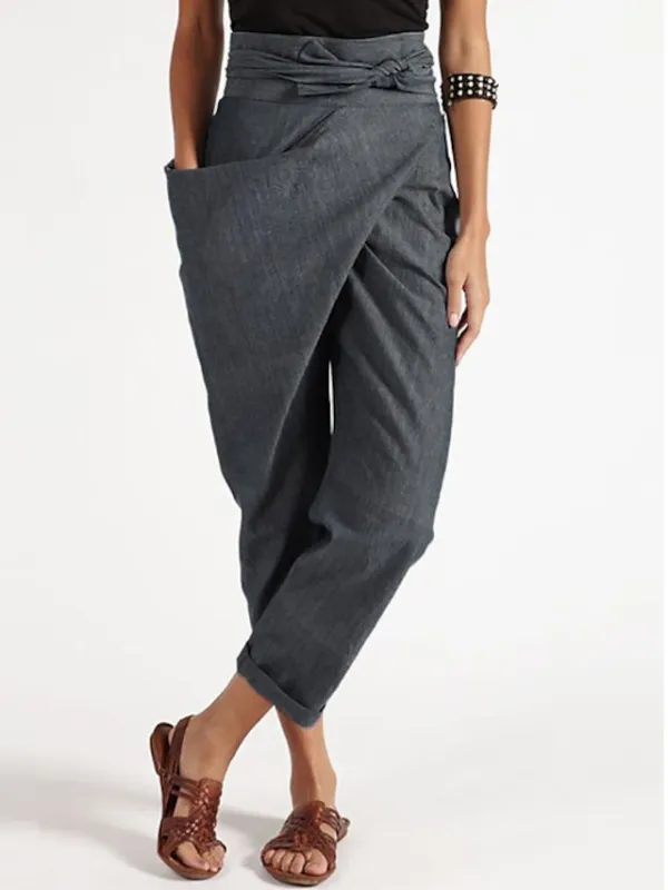 Women's Dress Pants Ankle-Length Cotton Blend Mid Waist Streetwear Casual Work Daily Black Navy Blue S M Fall & Winter