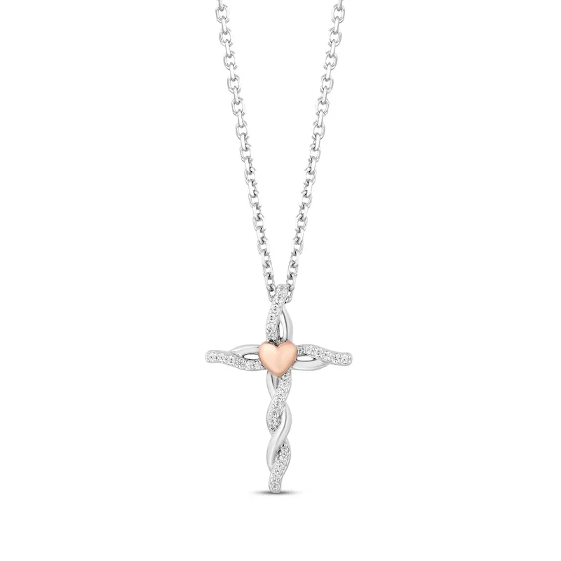 Hallmark Diamonds Cross Necklace 1/10 ct tw Sterling Silver & 10K Rose Gold 18