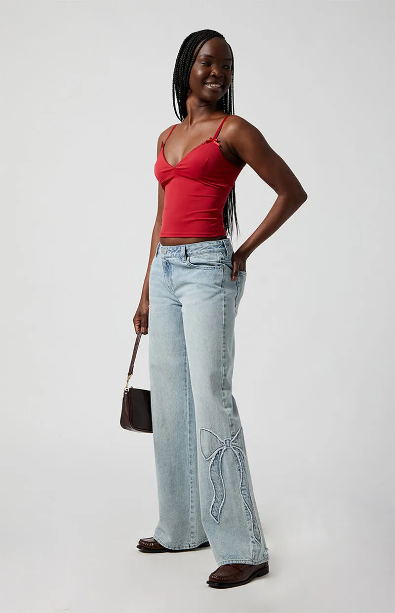 PacSun Casey Bow Low Rise Baggy Jeans Light Indigo