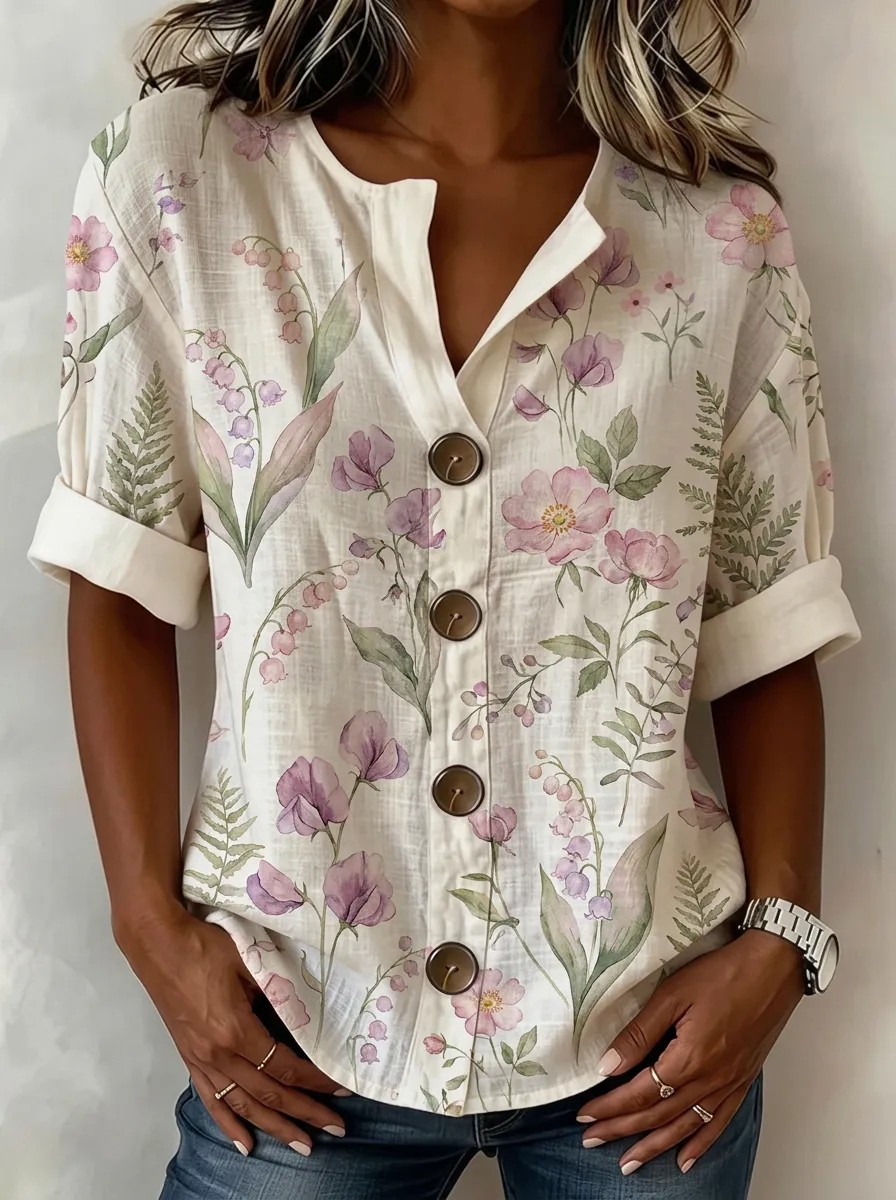 Women's Nashville Botanical Floral Printed Button-Down Shirt