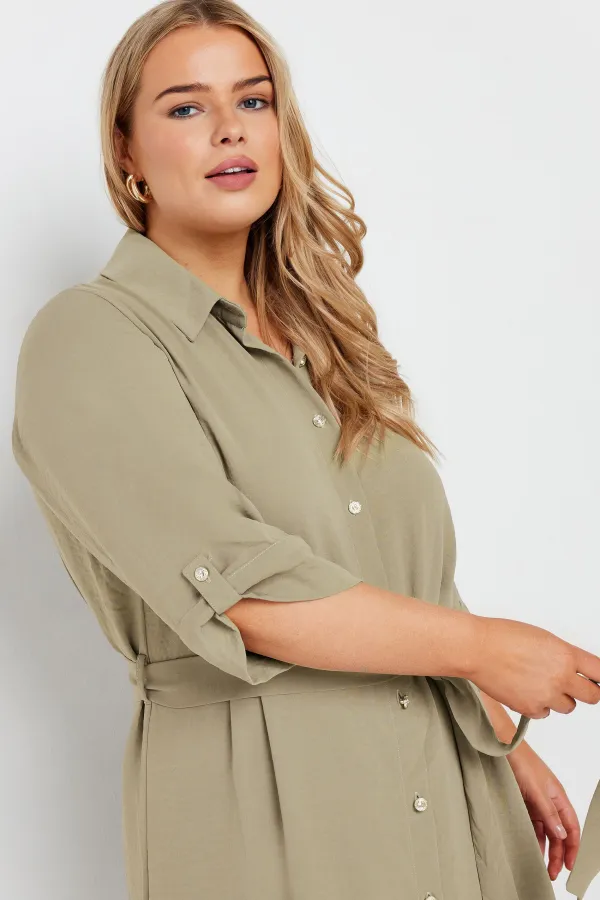 YOURS Curve Beige Brown Midi Shirt Dress