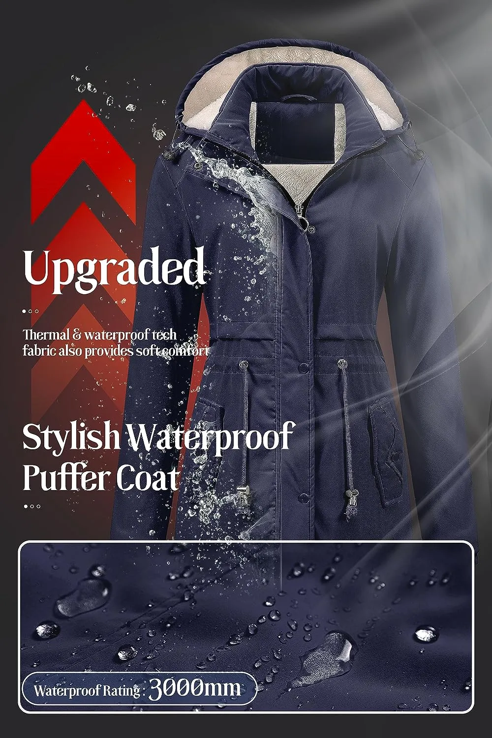 Women's Mid-Length Parka Winter Outerwear Jacket Soft Fleece Warm Snow Coat