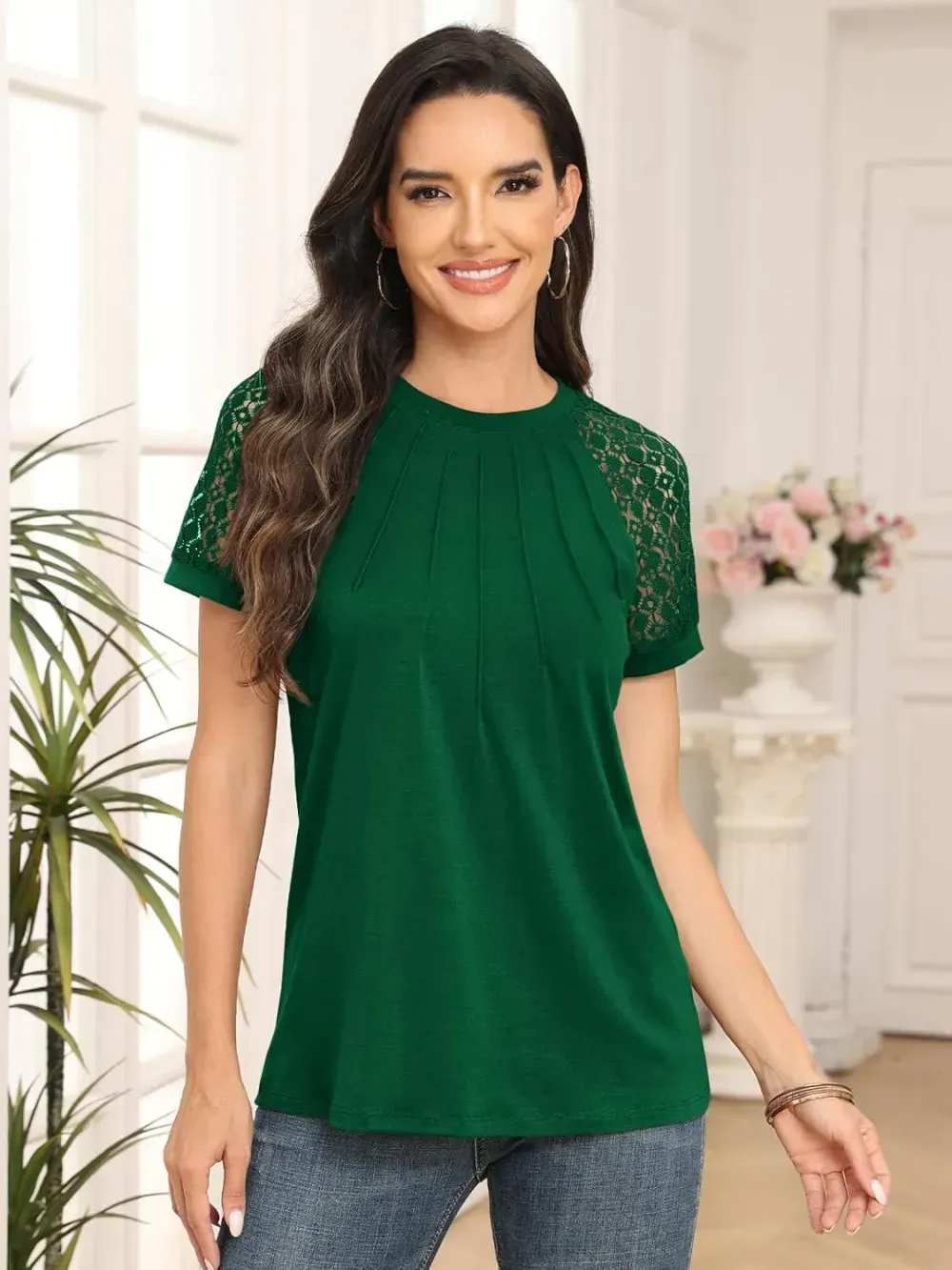 AUTOMET Womens Tshirts Trendy Fashion Tops Lace Short Sleeve Business Tee Shirts Casual Knitted Blouses Summer Outfits 2024