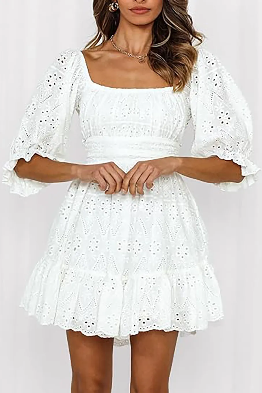 Summer Mini Floral Babydoll Dress-White