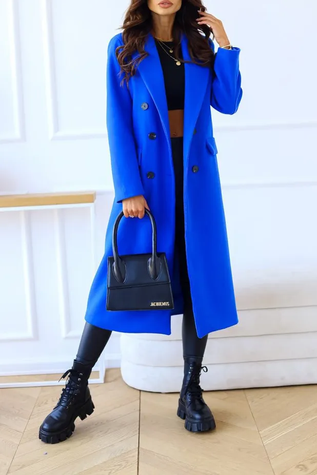 Solid Double Breasted Lapel Coat
