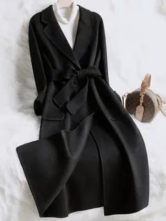 Solid One Button Lapel Faux Woolen Coat