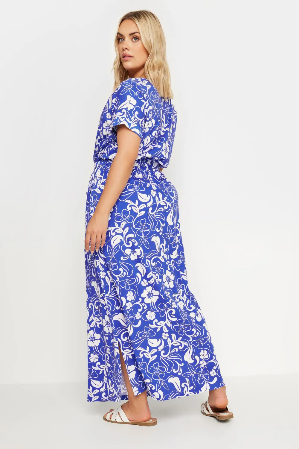 YOURS Curve Blue Floral Print Tie Waist Maxi Dress