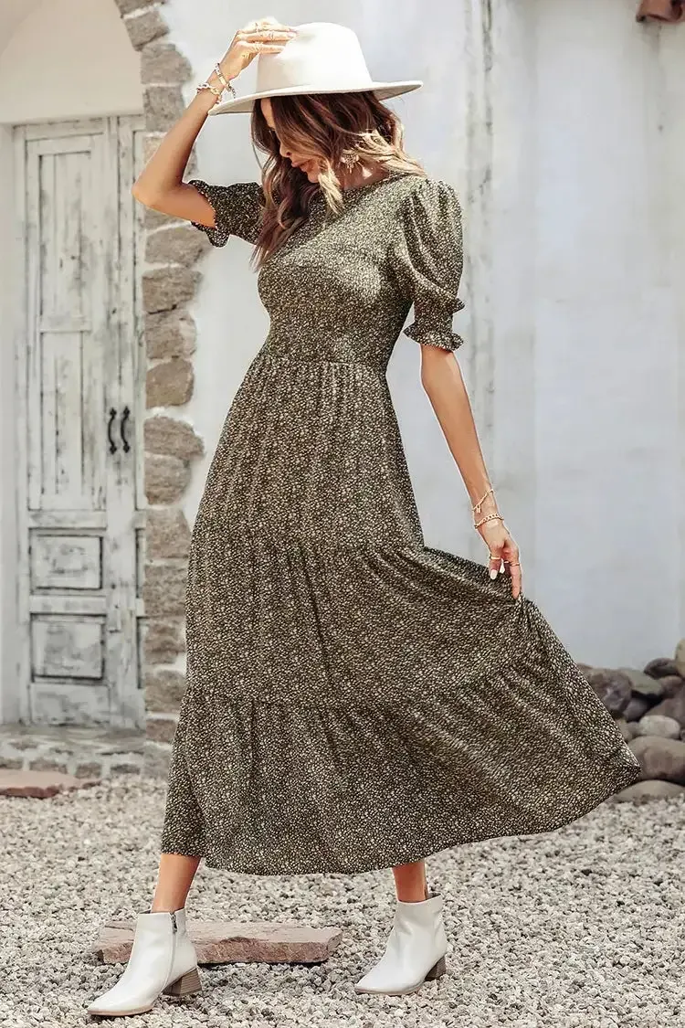 Summer Ruffle Bohemian Tiered Smocked Maxi Dress