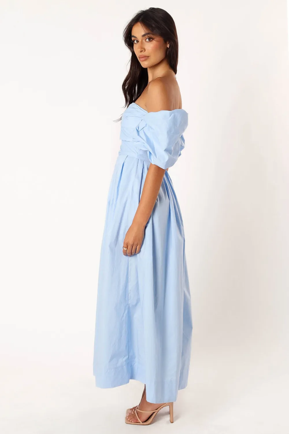 SOLANA OFF SHOULDER MIDI DRESS - BLUE