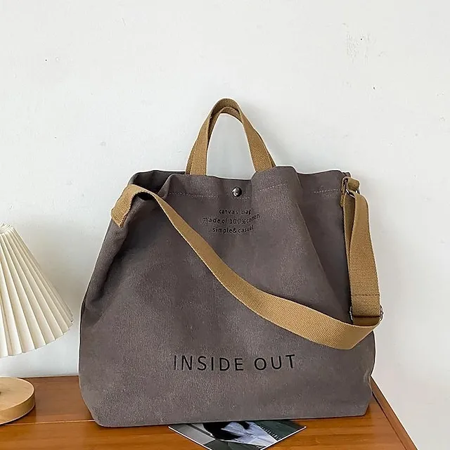 Casual Large-capacity Fashion Shoulder Bag Alphabet Print Zipper Trendy Handbag With Adjustable Strap Women Canvas Shoulder Bag Fashion Big Tote Khaki Black Green