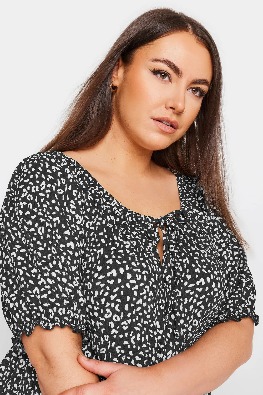 YOURS Curve Black Floral Print Textured Mini Dress