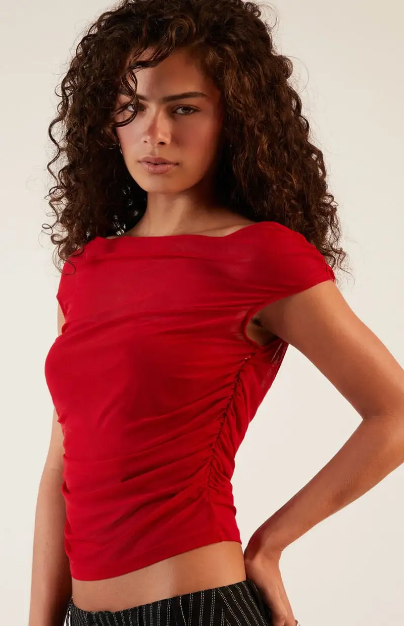 LA Hearts Mesh Off-The-Shoulder Top