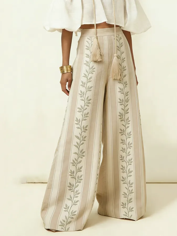 Women's Cotton Linen Botanical Print Pants