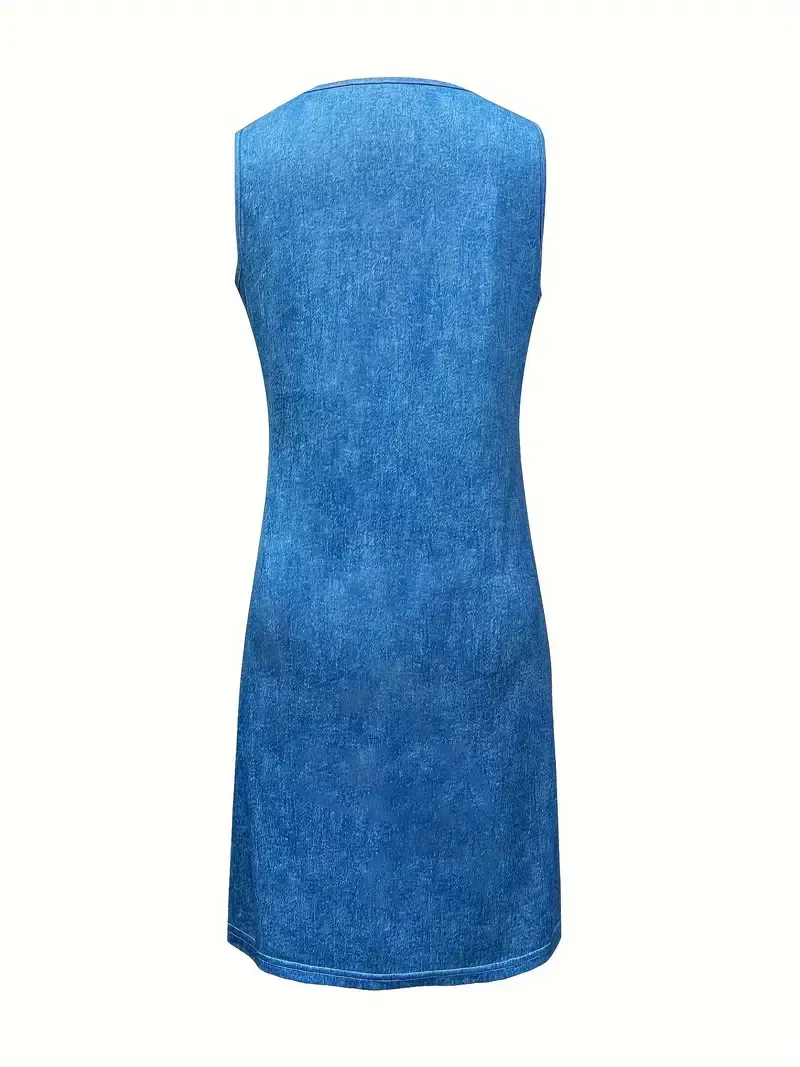 Butterfly Print V-Neck Sleeveless A-Line Dress for Women, Casual Summer Dress for Spring