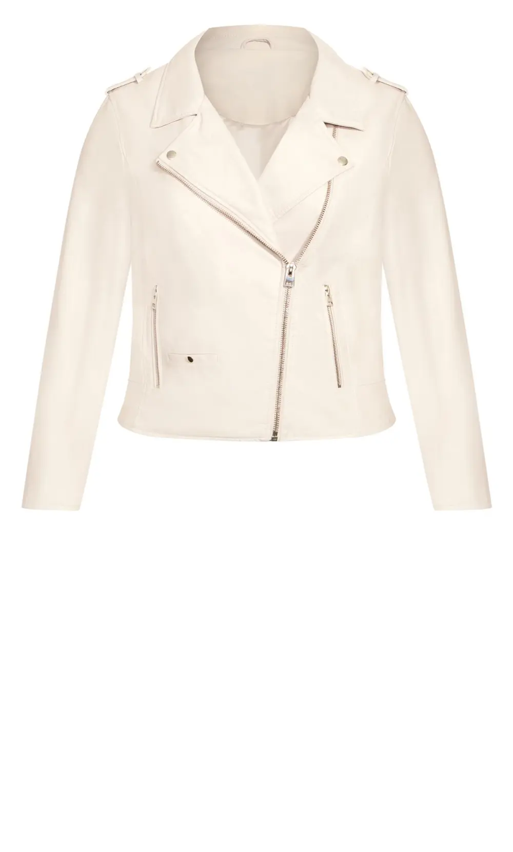 Evans Cream Faux Leather Biker Jacket