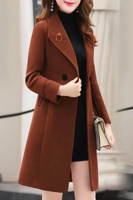 Solid Lapel Double Button Slim Coat
