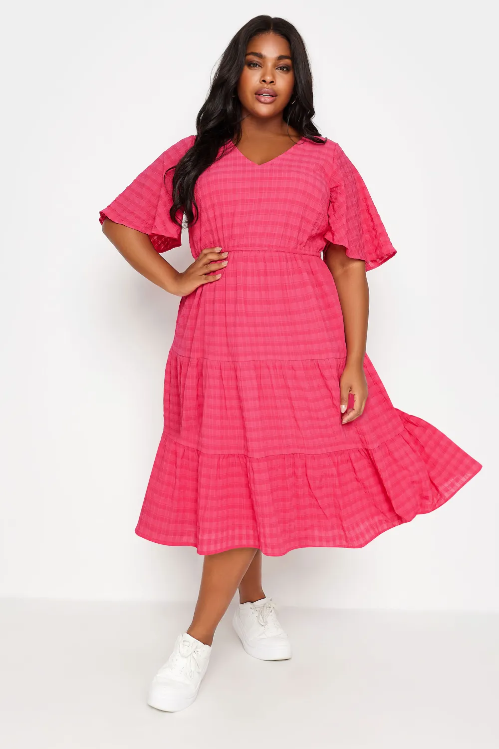 YOURS Curve Pink Textured Smock Midi Dress