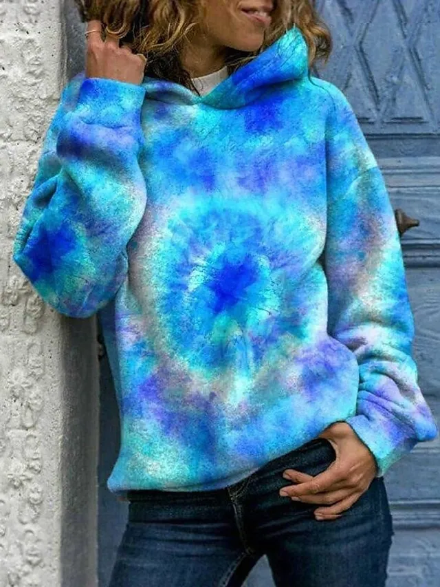 Women's Hoodie Sweatshirt Pullover Active Basic Navy Blue Blue Graphic Tie Dye Street Casual Hoodie Long Sleeve Top Micro-elastic Fall & Winter