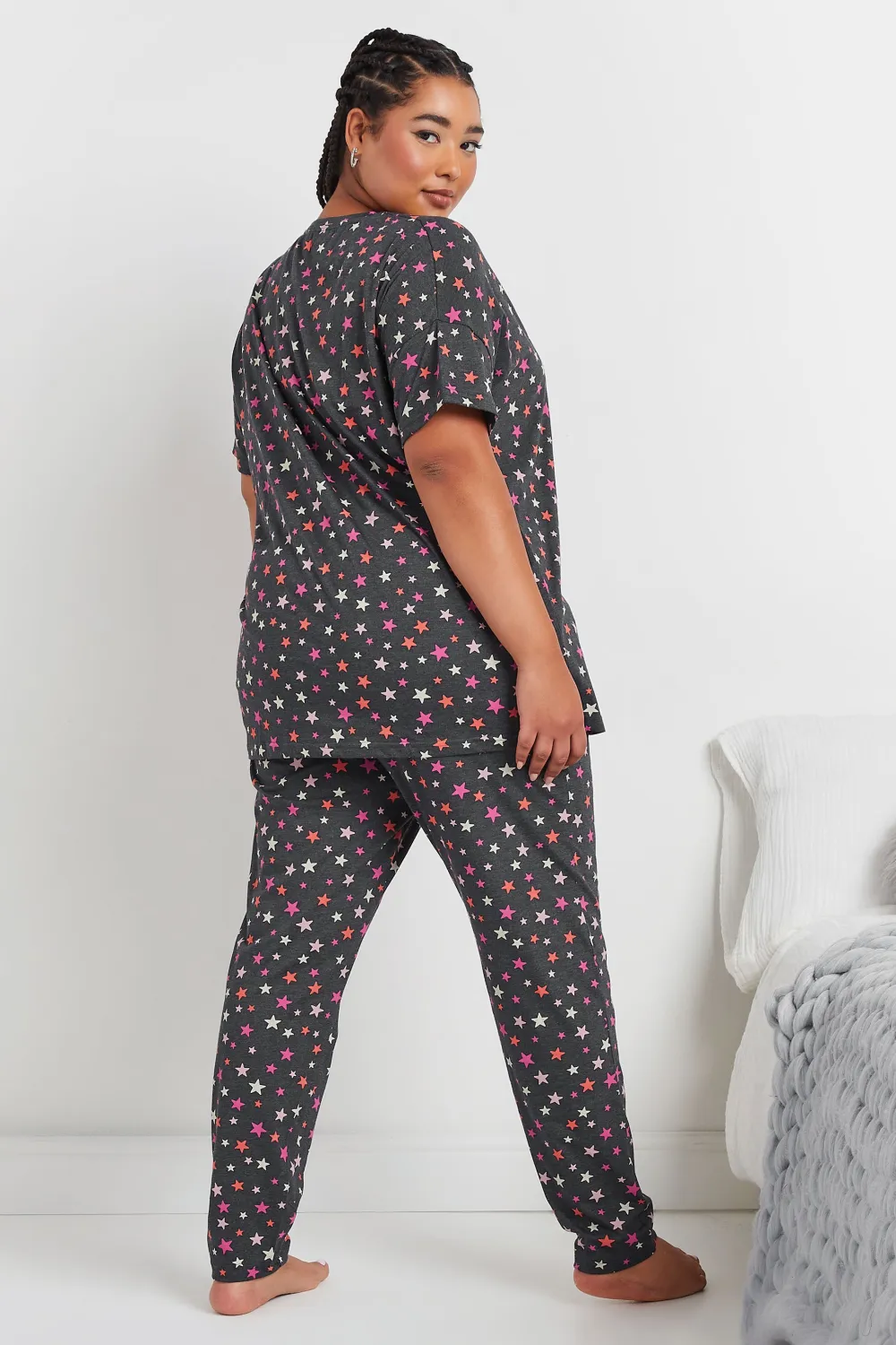 YOURS Curve Grey Star Print Short Sleeve Pyjama Set