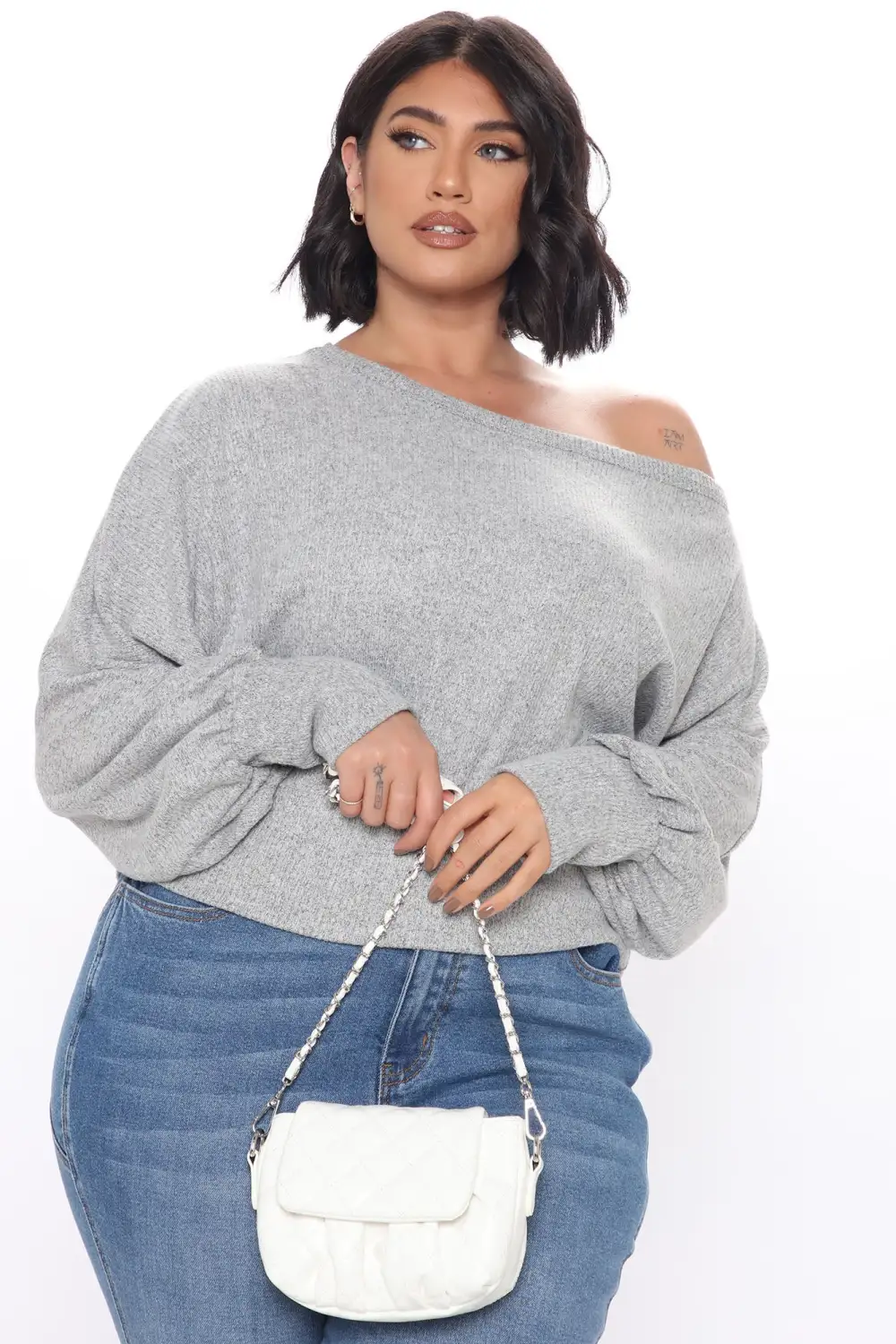 Weekend Comfort Off Shoulder Top - Heather Grey