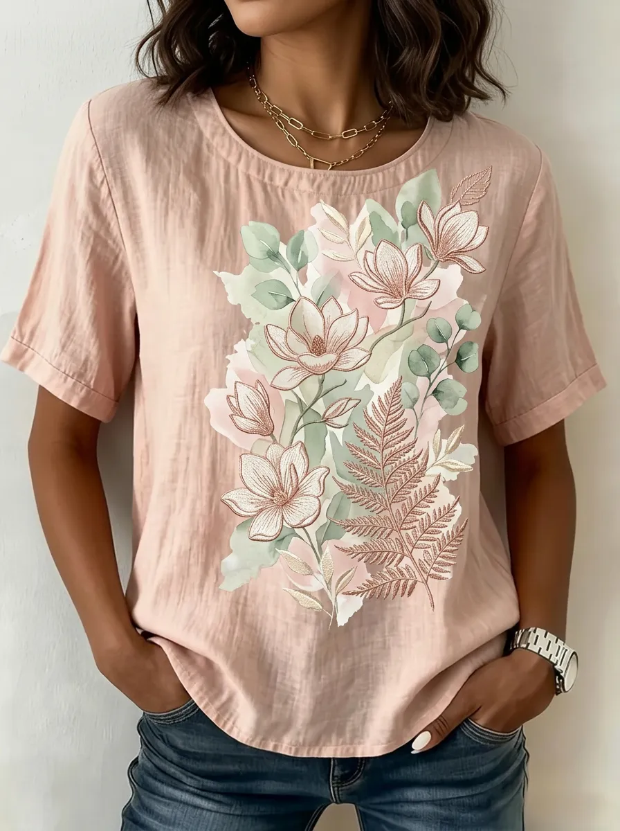 Women's Nashville Botanical Magnolia Fern Printed T-shirt