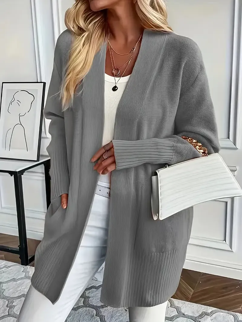 (Clearance Sale🔥)Casual Solid Open Front Loose Knit Cardigan With Pocket