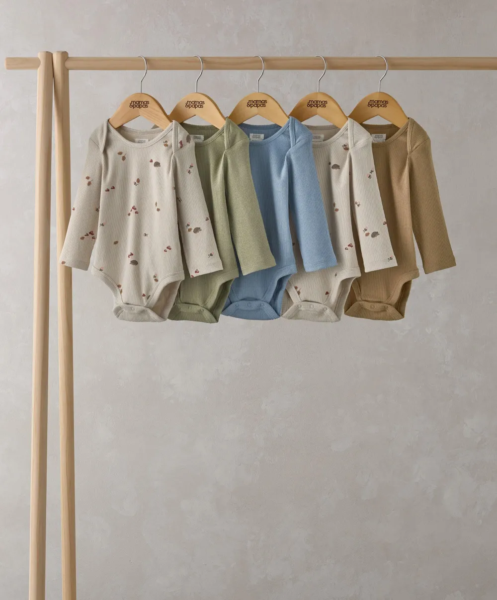 Ribbed Long-Sleeve Bodysuits (Set of 5) - Autumn