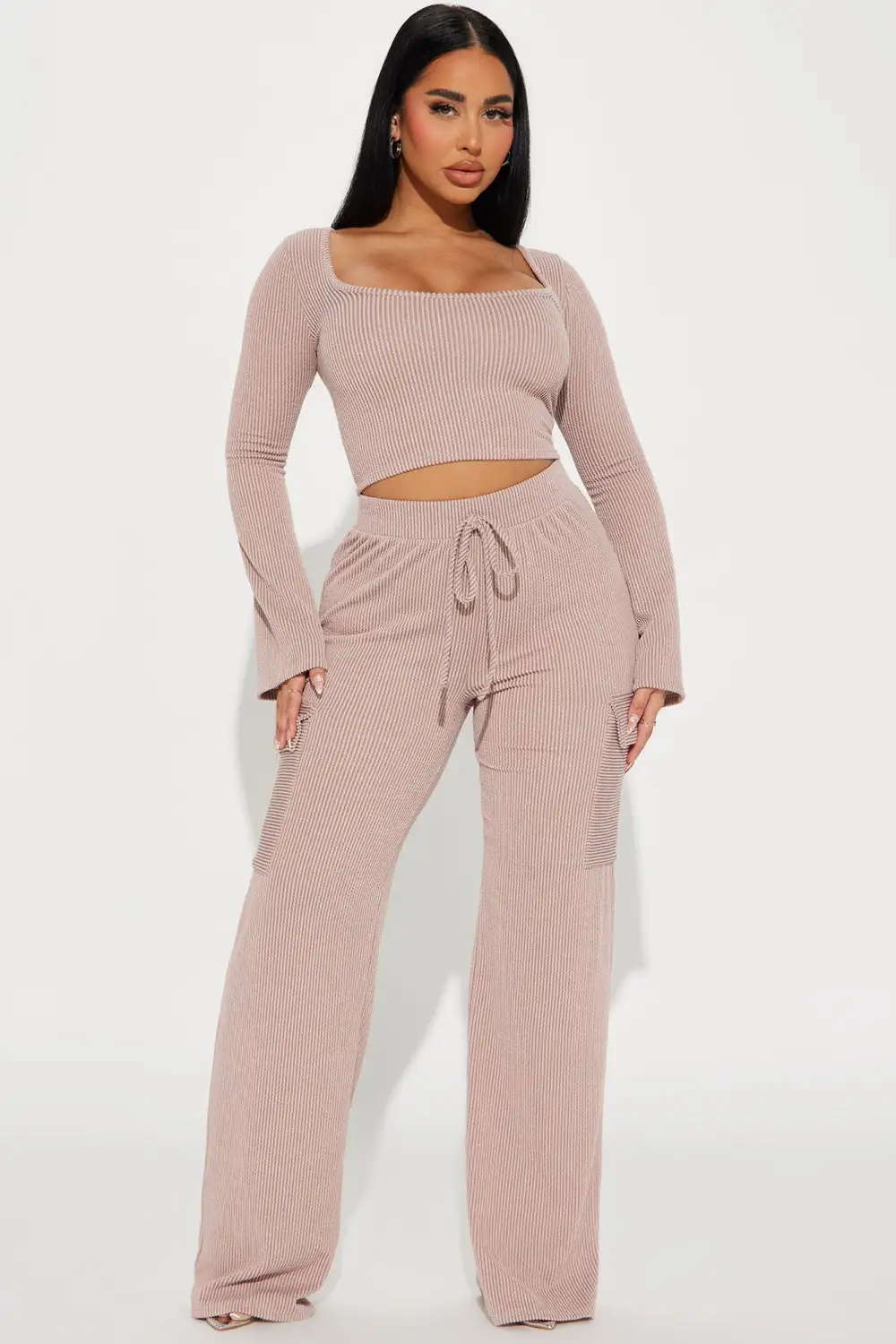 Nobody Like Me Ribbed Pant Set - Taupe