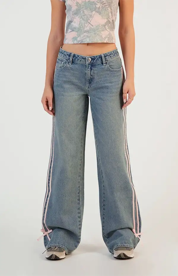 PacSun Casey Side Stripe Bows Low Rise Baggy Jeans