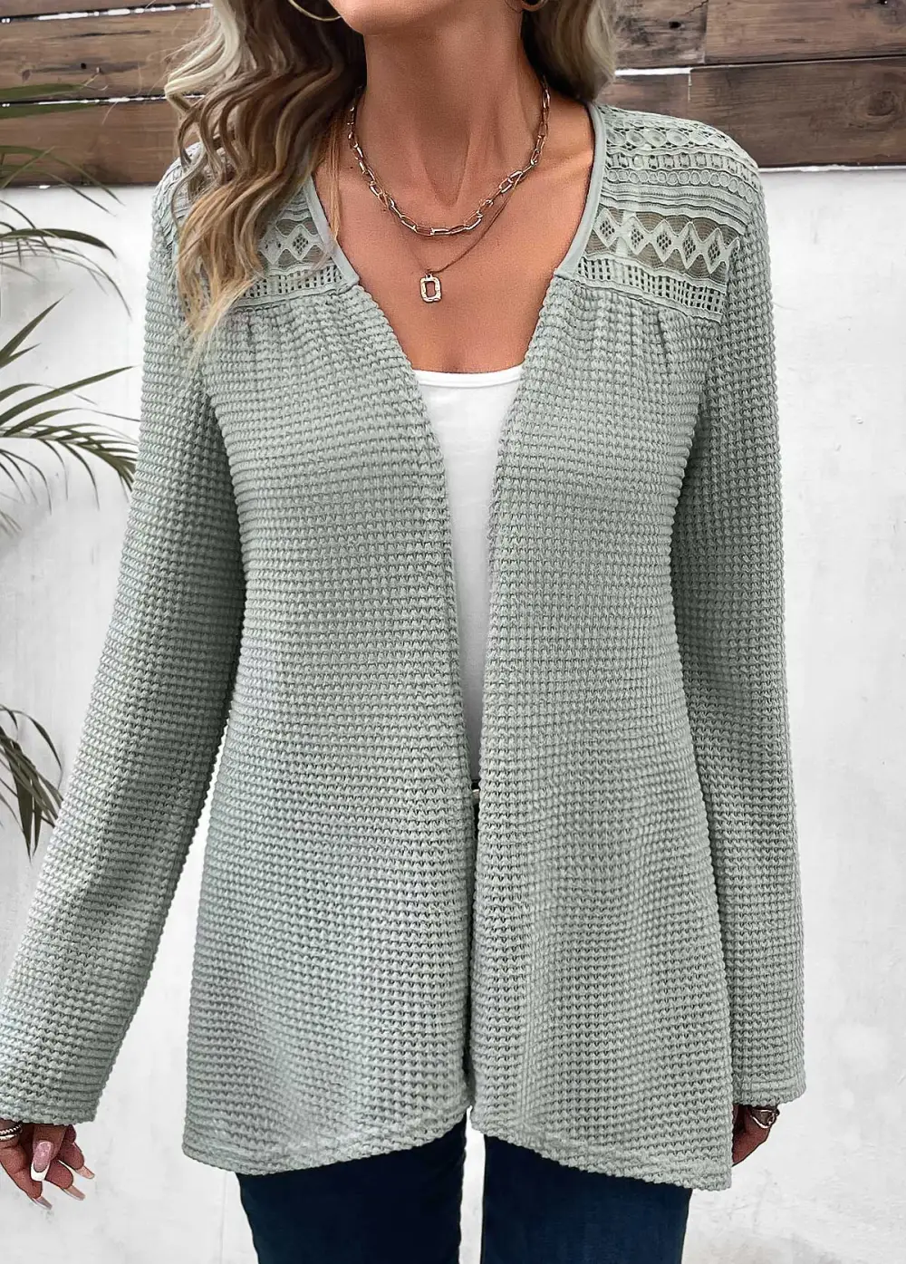 Sage Green Patchwork Long Sleeve Cardigan