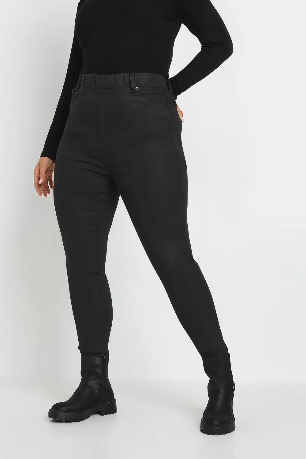 YOURS Curve Black Coated Stretch Pull On GRACE Jeggings