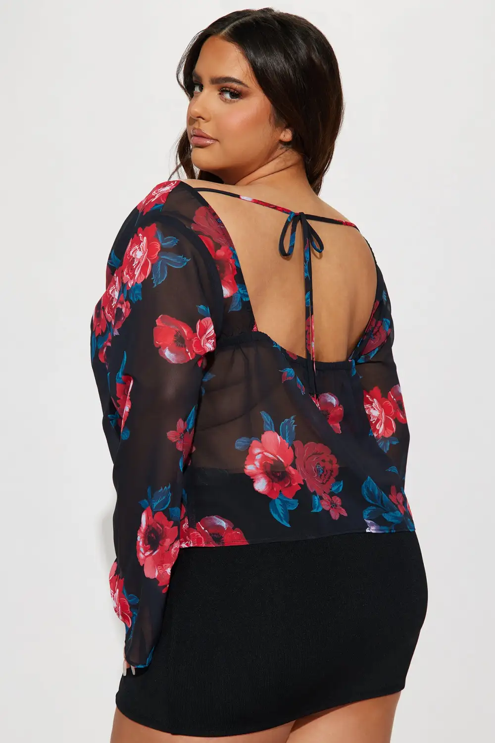 Laina Floral Blouse Top - Black/Red