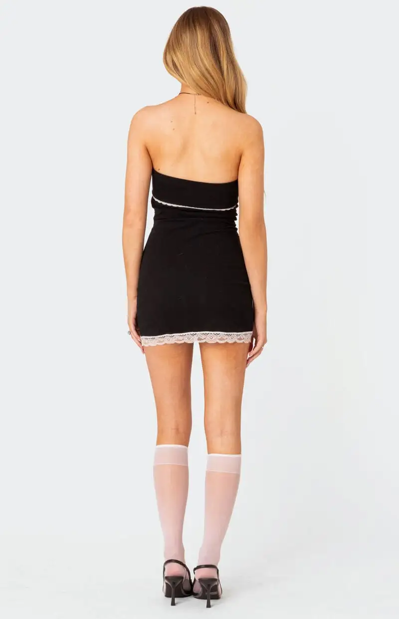 Edikted Miri Lace Trim Mini Dress