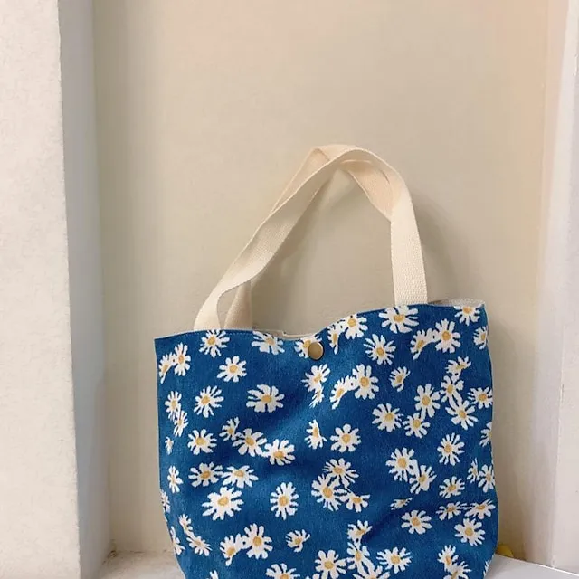 Women's Tote Tote Canvas Tote Bag Corduroy Shopping Daily Print Flower small green flowers Corduroy Blue Daisy Portable Corduroy Red Rose Portable