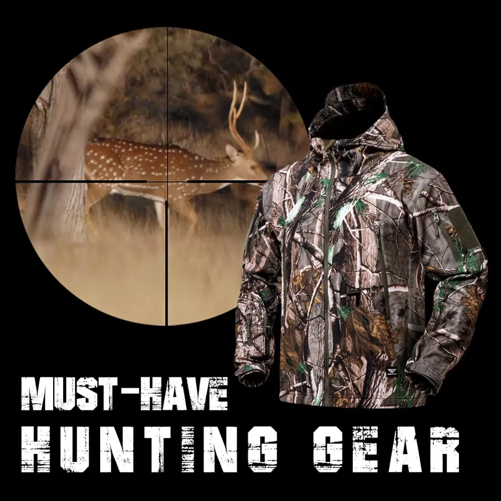 Hunting Jacket for Men Quiet Hunting Camouflage Clothing Hoodie Camo Coat Water-Repellent Windproof