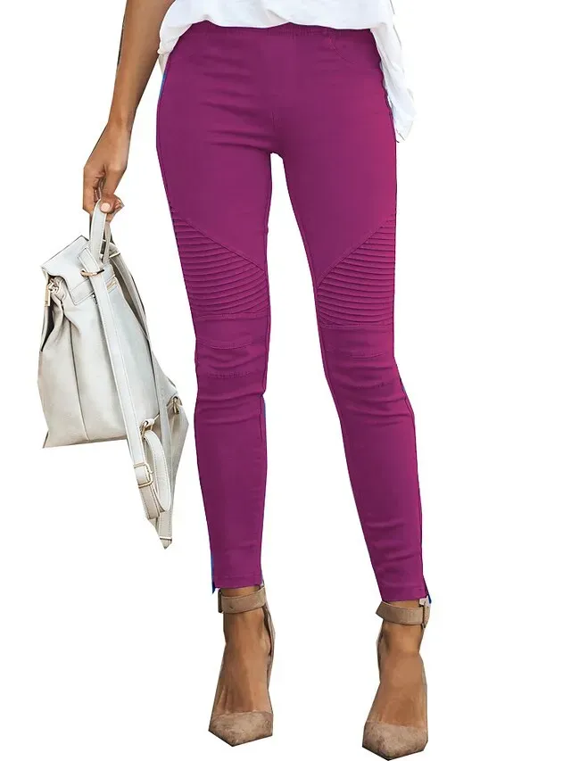 Women's Normal Skinny Slacks Simple Classic Style Basic Full Length High Waist Simple Classic Comfort Casual Daily Light Yellow Wine ArmyGreen Black Regular Fit