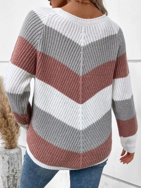 Women Yarn/Wool Yarn Color Block Long Sleeve Comfy Casual Sweater