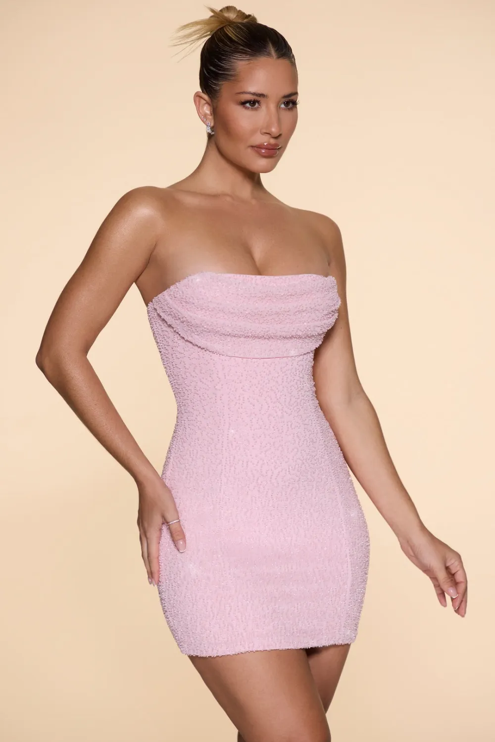 Embellished Strapless Mini Dress - Pink