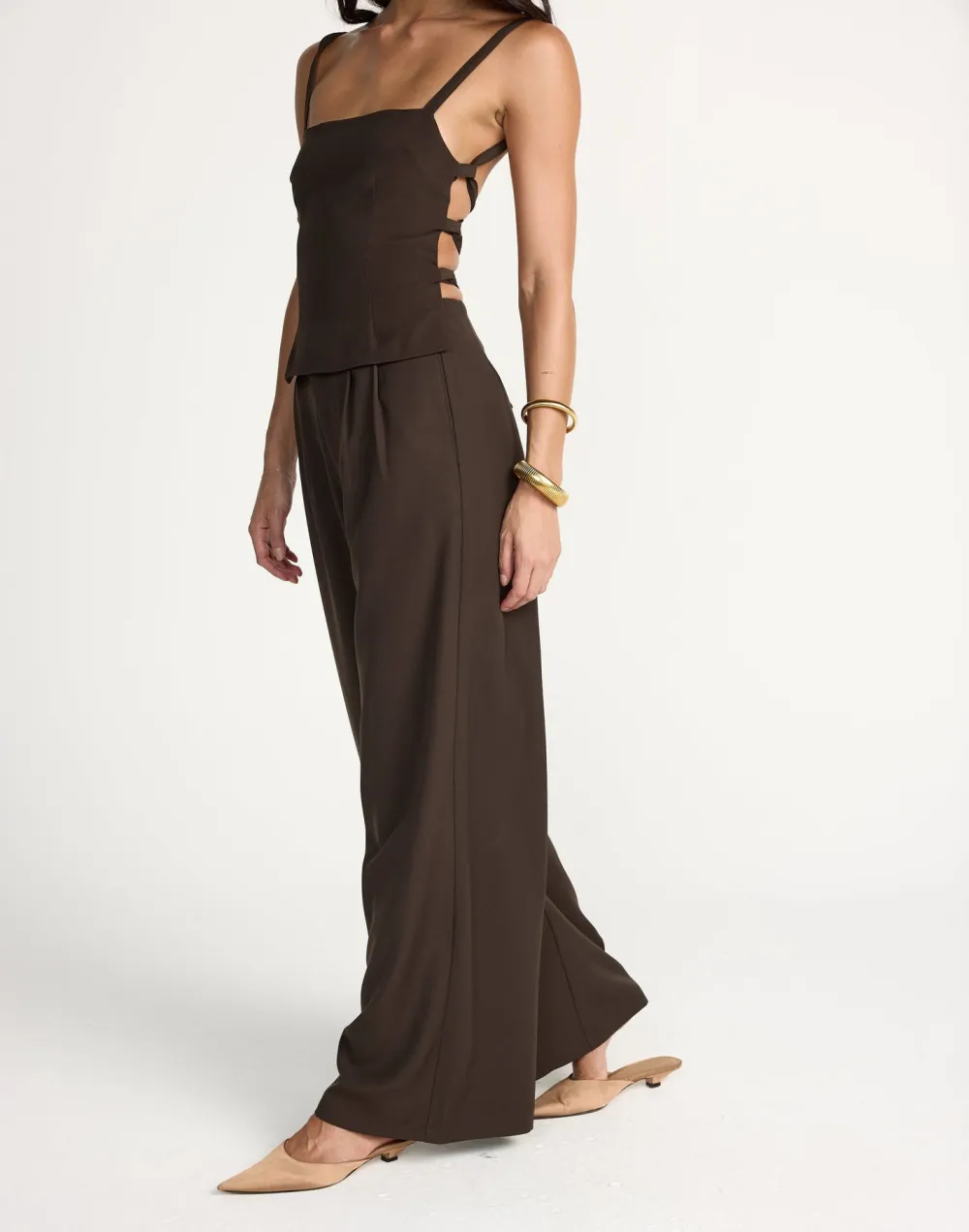 High-Waisted Wide-Leg Trousers With Pleated Details
