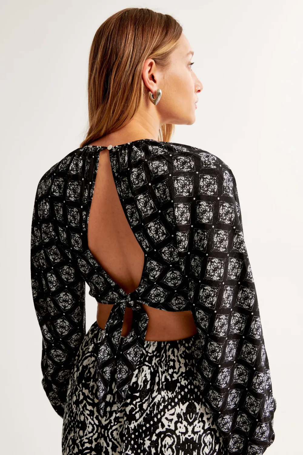 Long-Sleeve Plunge Cutout Maxi Dress