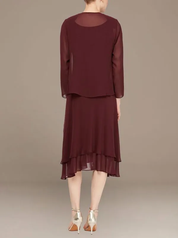 beaded chiffon tiered dress with matching jacket