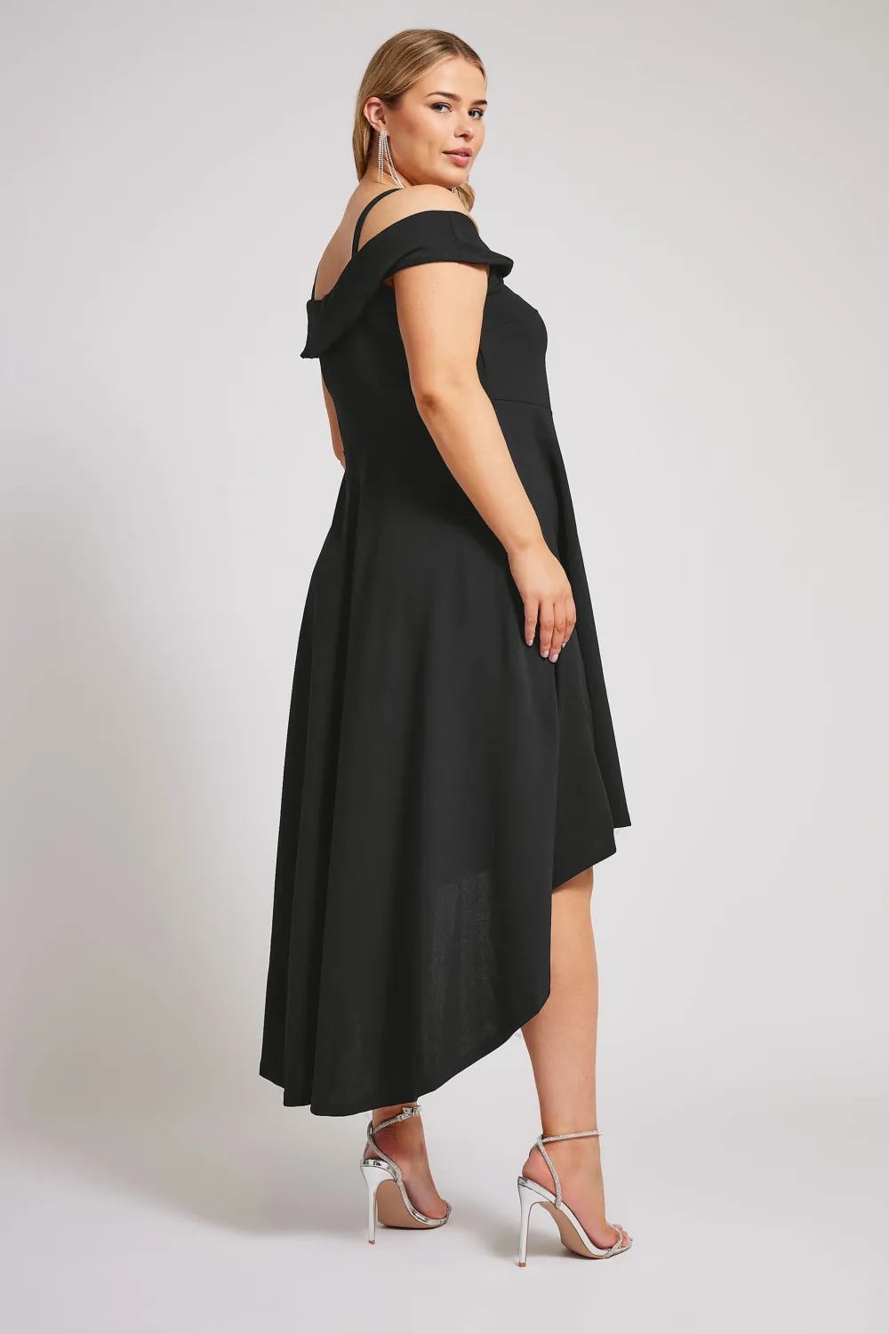 YOURS LONDON Curve Black Bardot Dipped Hem Dress