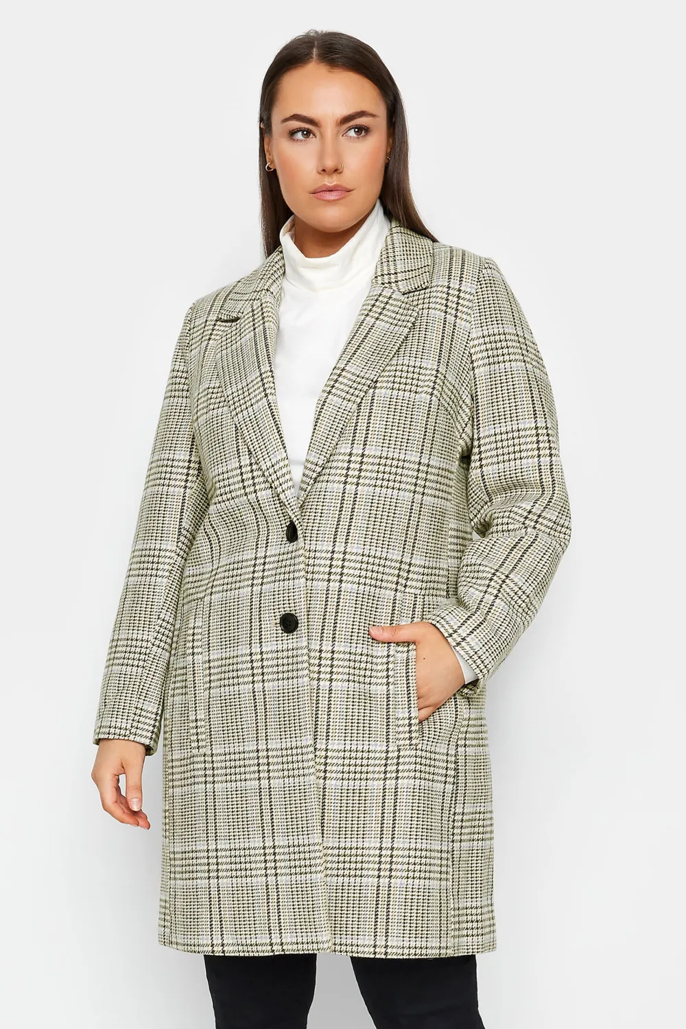 Evans Natural Brown Checked Button Detail Blazer