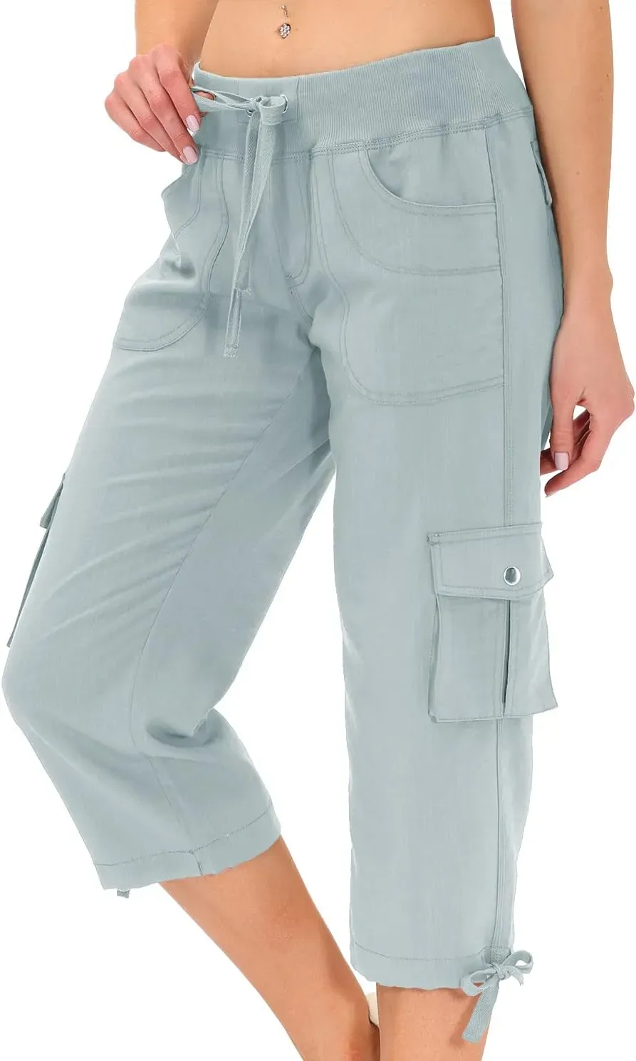 MoFiz Womens Capris with Pockets Loose Fit Casual Capri Pants Dressy Lightweight Ladies Baggy Cargo Pants for Hiking