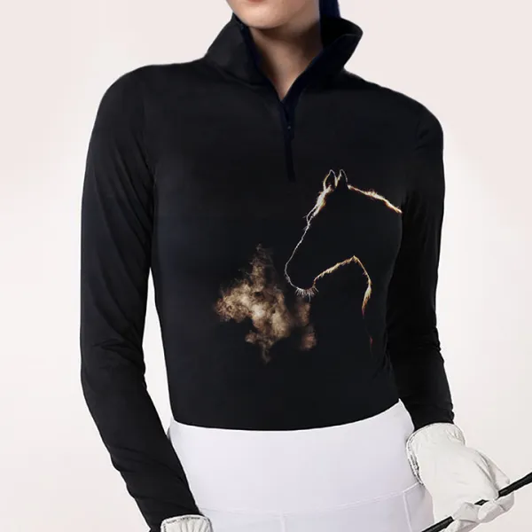 Women's Equestrian Style Horse Print Long Sleeve Casual Shirt