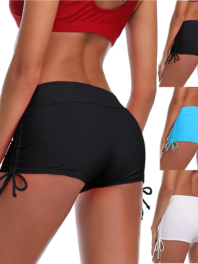 Women's Swimwear Swim Shorts Normal Swimsuit Quick Dry Solid Color Black Blue Bathing Suits Sports Beach Wear Summer