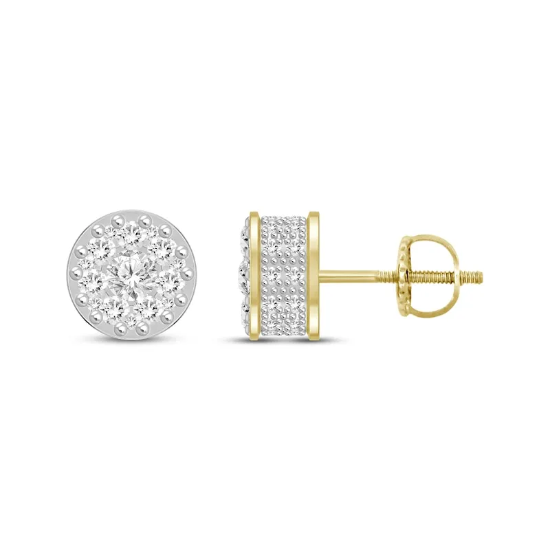 Men's Diamond Double Row Stud Earrings 1/2 ct tw Round-cut 10K Yellow Gold