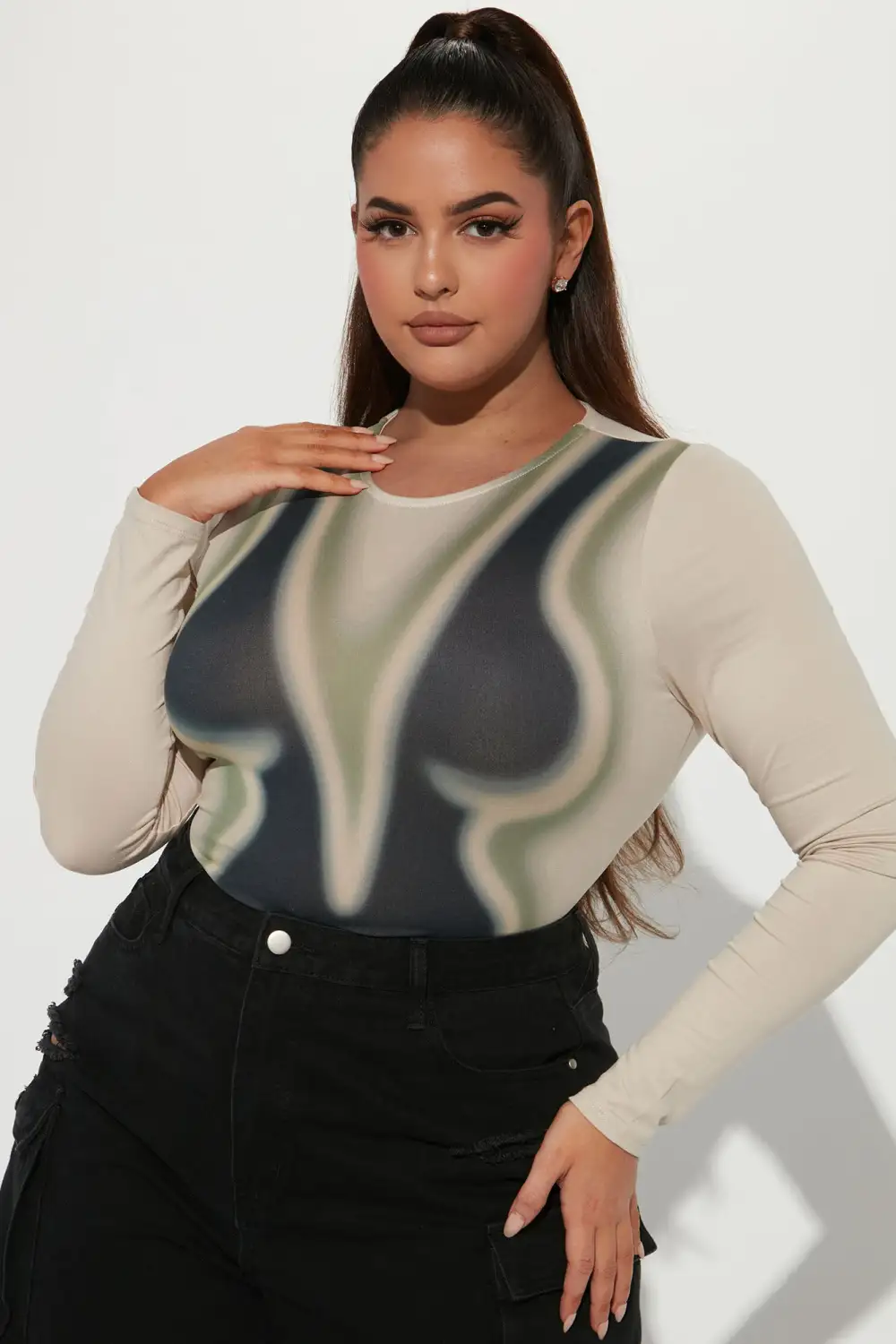Out Of Body Experience Long Sleeve Bodysuit - Taupe